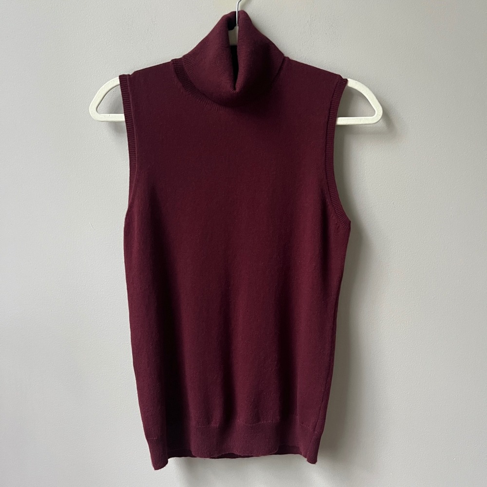 Theory Cashmere Sleeveless Sweater Women's Large Burgundy Turtleneck Classic Top